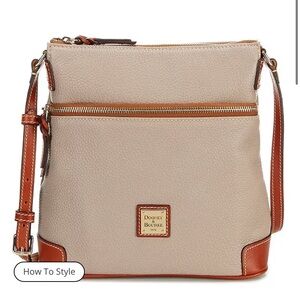 Authentic Dooney Bourke Taupe Pebbled Leather Crossbody Shoulder Bag